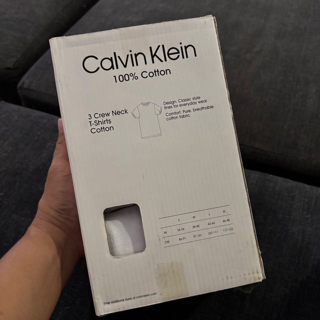 Calvin Klein 3-Pack Crew Neck T-Shirts (Category: Tshirts & Polo Shirts ) located in Cavite. Submitted by Cheapips (Listing ID 1428502163, Image 2). Description: CALVIN KLEIN 3's WHITE CREW NECK TSHIRT 💯 Original Medium size Sold per set ₱1050 Sold per pc ₱366.