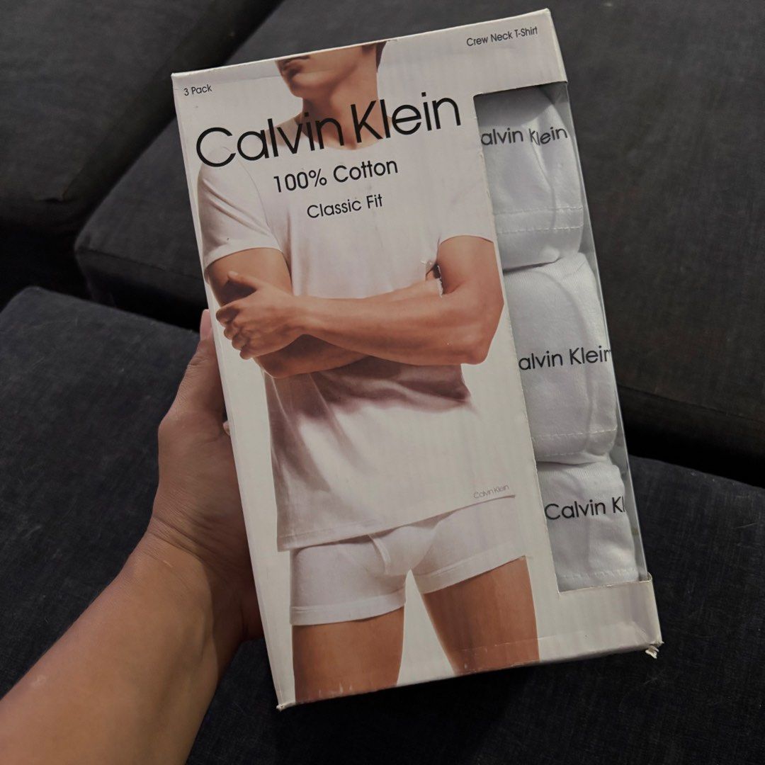 Calvin Klein 3-Pack Crew Neck T-Shirts (Category: Tshirts & Polo Shirts ) located in Cavite. Submitted by Cheapips (Listing ID 1428502163, Image 1). Description: CALVIN KLEIN 3's WHITE CREW NECK TSHIRT 💯 Original Medium size Sold per set ₱1050 Sold per pc ₱366.