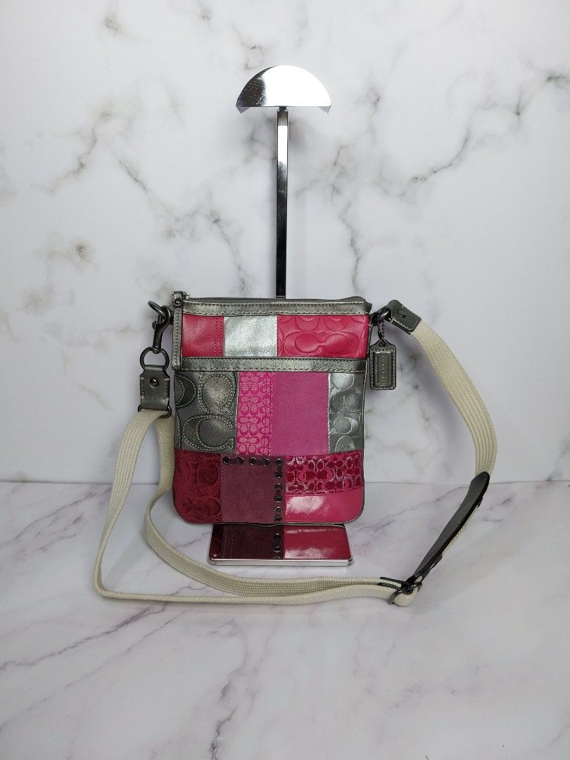 Coach Patchwork Crossbody Bag (Category: Luxury Bags & Wallets) located in Caloocan City. Submitted by abethines (Listing ID 1428565247, Image 1). Description: 🚨Available🚨 ✨ PINK VIBE ONLY! ✨ ​Level up your fit with this Vintage Coach Patchwork Swing Pack! 💖 ​From shimmery metallics to soft magenta suede, this Y2K icon is the ultimate statement piece. ​The Vibe: Bold, Bright, & Totally Iconic. 🏙️ ​The Look: Mixed-media textures + signature "C