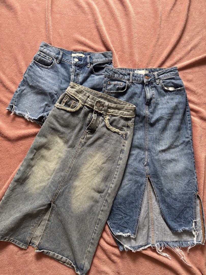 Denim Skirt and Shorts (Category: Sets or Coordinates) located in San Carlos City. Submitted by sellwsel (Listing ID 1428499683, Image 1). Description: in the photo: pacsun shorts (24-25) edgy denim midi skirt (23) zara midi skirt with slit (24-25) - can be bought as bundle or solo - all used twice loc: bcd mop: gcash/maya mod: j&t/lbc .