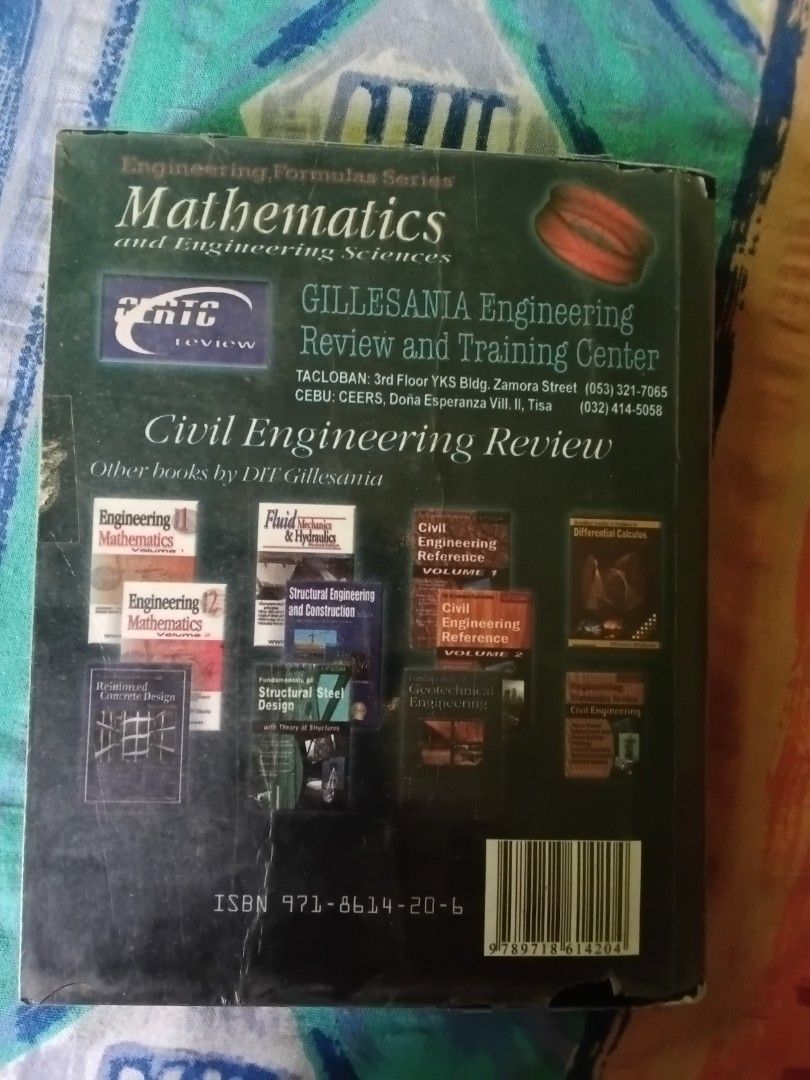 Engineering Formulas Series Mathematics and Engineering Sciences (Category: Textbooks) located in Quezon City. Submitted by warmwater.103ba4 (Listing ID 1428481547, Image 2). Description: Book is part of the Engineering Formulas Series, focusing on Mathematics and Engineering Sciences. It covers topics such as Algebra, Plane & Spherical Trigonometry, Plane Geometry, Solid Geometry, Analytic Geometry, Differential Calculus, Integral Calculus, Diff
