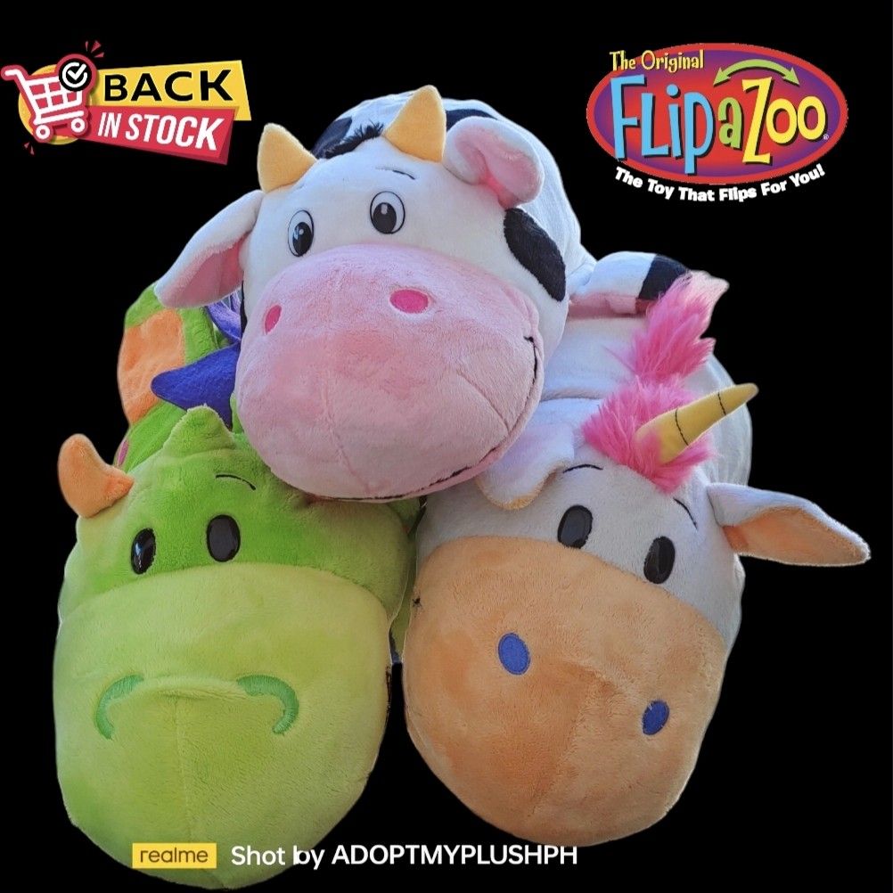 Flip-a-Zoo 2-in-1 Plush Animals (Category: Plushies & Soft Toys) located in Taguig. Submitted by adopt.my.plush.ph (Listing ID 1428603471, Image 1). Description: ‼️Last Price (LP) Posted 200.00 each Flip-a-Zoo 2-in-1 Reversible Huggable Plush Animals Size: approx. 16" Characters: Sofie Cow & Ruby Piglet Persephone Unicorn & Imogen Dragon *as is, WYSIWYG ‼️Photos have been uploaded for your reference. Kindly make sure to review them ALL before sen