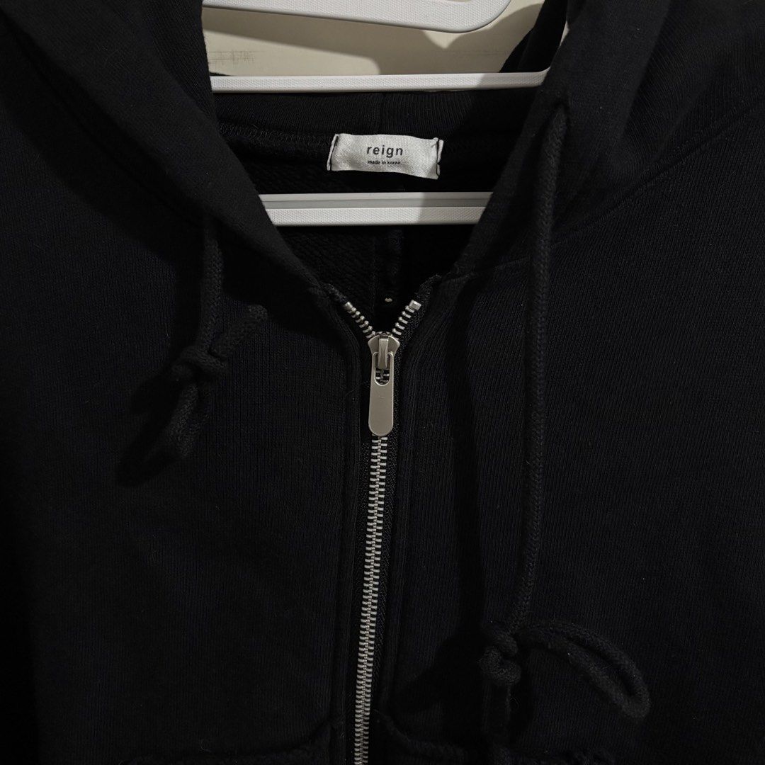 Frayed Edge Cropped Zip Up Jacket (Category: Coats, Jackets and Outerwear) located in Bacoor. Submitted by oddlet0506 (Listing ID 1428250080, Image 2). Description: Measurements: Pit to pit - 25” Length - 20” Details: - Frayed edges - Color: black - Thick fabric - Zipper works fine - Needs washing **Check photos for close up details**.