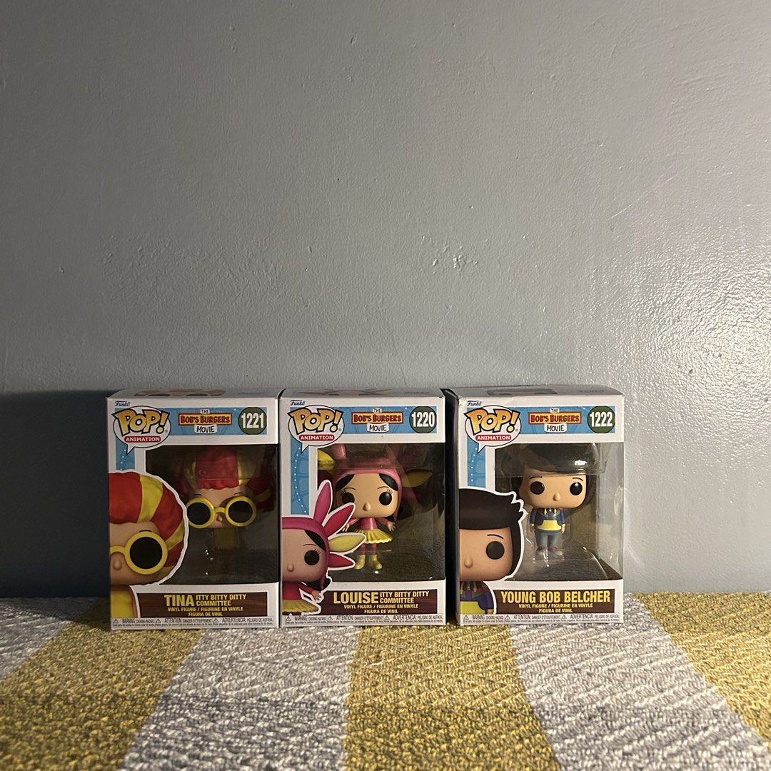 Funko Pop : The Belchers (Category: Designer & Blind Box Toys) located in Porac. Submitted by b3rde.21xxx (Listing ID 1428436571, Image 1). Description: FOR SALE: Funko Pop! Bob’s Burgers Movie Collection (Set of 3) 🍔✨ Complete your collection with this adorable Bob’s Burgers Funko Pop set — sold as a bundle only (not individually). Perfect for fans and collectors! Includes: • Young Bob Belcher (1222) • Tina (1221) • Louise (1220) All items are 