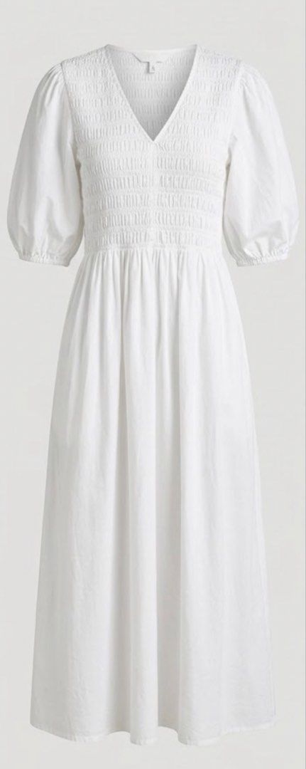 H&M White Midi Smocked Dress (Category: Dresses) located in Makati City. Submitted by closet_share (Listing ID 1428441871, Image 1). Description: Only worn once.