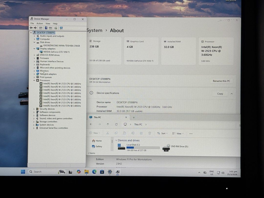 HP Z4 G4 Workstation Desktop Computer PC CPU intel Xeon W-2123 Processor Storage NVMe M.2 SSD 256GB Ram 32GB DDR4 Nvidia GeForce Graphics GPU Windows 11 Pro Under Warranty422426792879073282