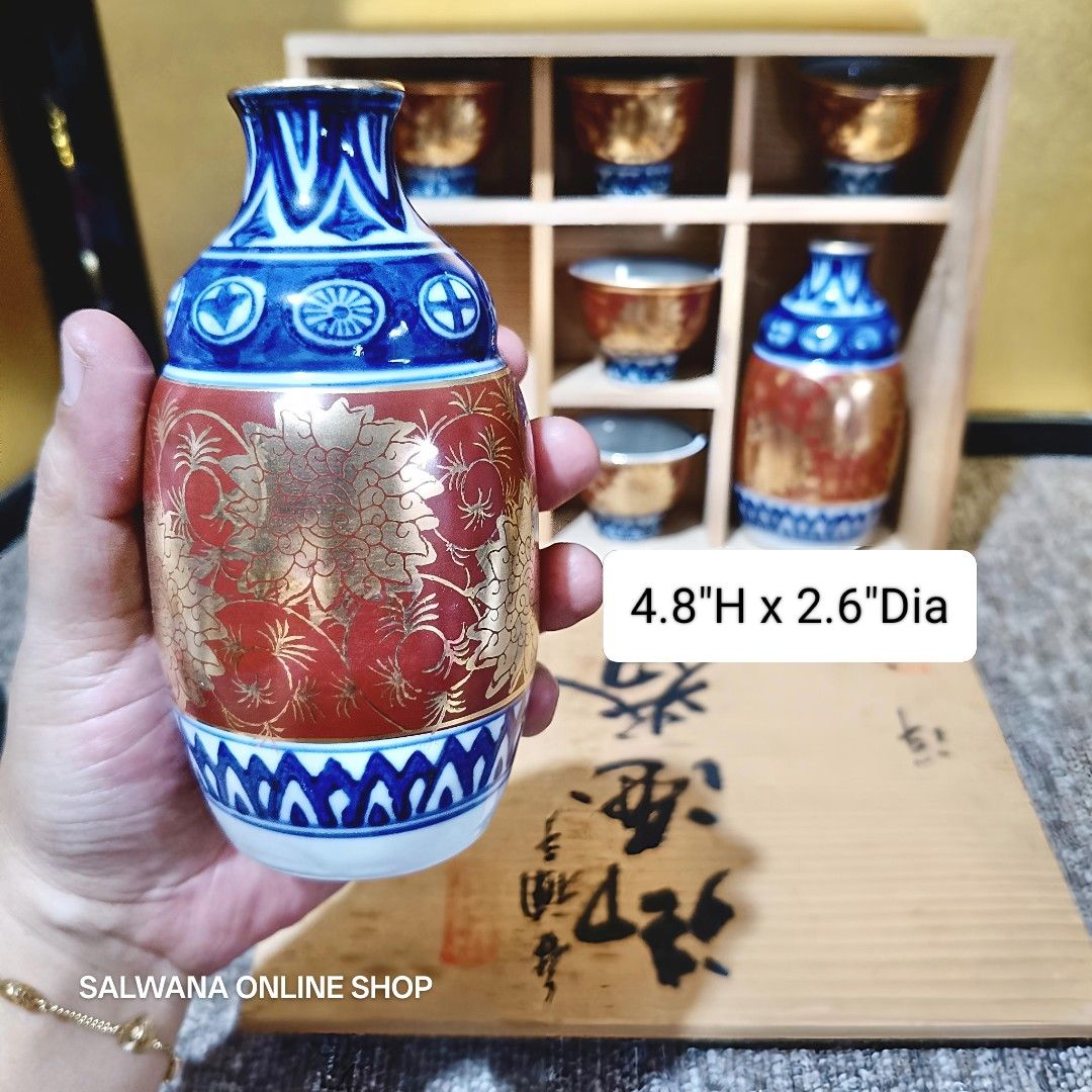 JAPAN SURPLUS VINTAGE KUTANI WARE SAKE SET (Category: Coffee & Tea Tableware) located in Mabalacat. Submitted by salwanaonlineshop (Listing ID 1428521042, Image 3). Description: JAPAN SURPLUS VINTAGE KUTANI WARE SAKE SET 🇯🇵 Vintage - Unused Condition 🇯🇵 With wooden box 🇯🇵 2 bottles + 5 cups 🇯🇵 No issue 🇯🇵 Japan Source 🛒 Follow us on S.H.O.P.E.E and L.A.Z.A.D.A at SALWANA ONLINE SHOP for more rare, vintage, collectible, unique surplus i
