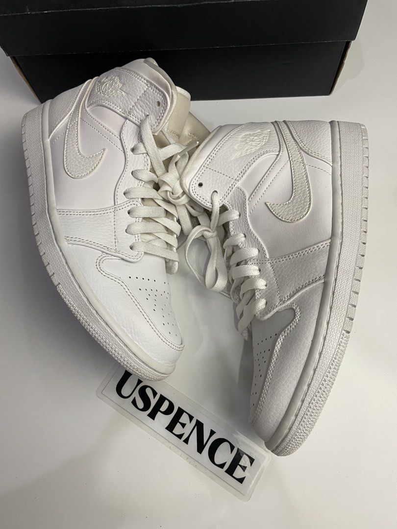 Jordan 1 Mid Triple White (Category: Sneakers) located in Makati City. Submitted by uspence (Listing ID 1428561323, Image 2). Description: Jordan 1 Mid Triple White • Used / Legit • Sz: 8mens / complete w/box • Ship: LBC/Grab Meetup: By arrangement (makati) Air jordan 1, Jordan 1 Mid, Triple White.