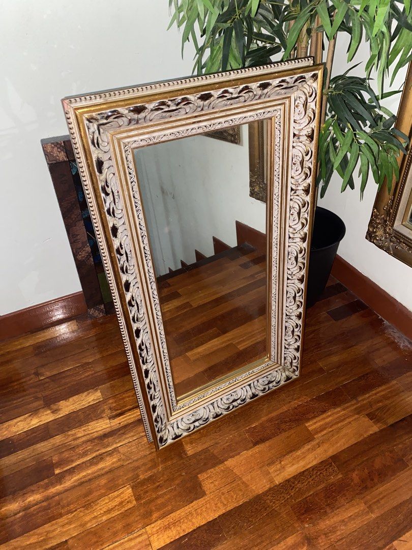 Ornate Rectangular Mirror (Category: Mirrors) located in Putrajaya. Submitted by labupabu (Listing ID 1428548011, Image 1). Description: Height : 81 cm Length : 46 cm Frame Thickness : 5.5 cm Heavy. Woden frame Self collect / Lalamove. Location Presint 11 Putrajaya Booking with deposit.