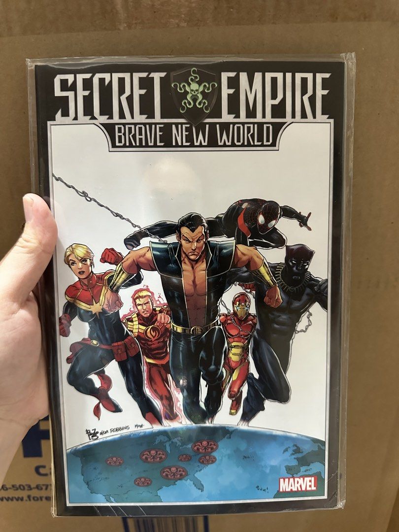 Secret Empire: Brave New World Comic Book (Category: Comics & Manga) located in Binan City. Submitted by elf.0000 (Listing ID 1428456724, Image 1). Description: Secret Empire: Brave New World comic book featuring Marvel characters. The cover art showcases Captain Marvel, Namor, and other heroes. The comic is sealed in a protective sleeve. Published by Marvel. P450.00 plus sf Paperback Payment via gcash Ship thru j&t.