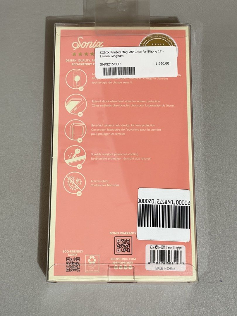 Sonic iPhone 17 MagSafe Case (Lemon Gingham) (Category: Cases & Sleeves) located in Quezon City. Submitted by prelovedrx (Listing ID 1428462189, Image 2). Description: Brand new with box Original Powermac Store price is 1,990php. .
