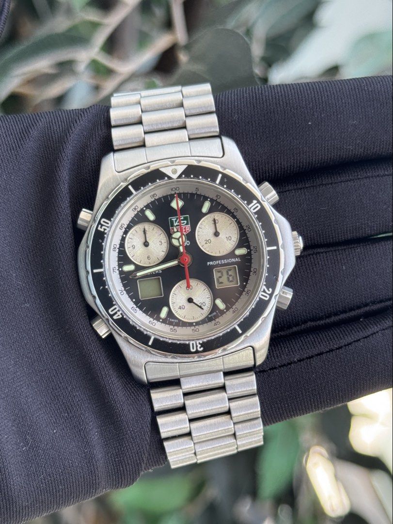 TAG Heuer Professional 1/10th Chronograph (Category: Luxury Watches) located in Quezon City. Submitted by mjgorobat15 (Listing ID 1428511970, Image 1). Description: TAG Heuer Professional 1/10th Chronograph •Reference No. 240.306 •Movement: Swiss Quartz Analog-Digital •Case diameter: 40mm •Sapphire Crystal •Rare Black Panda Dial with digital window •Wrist size up to 16cm •Inclusions: Tag Heuer Double Box •Condition: 9/10 newly serviced.