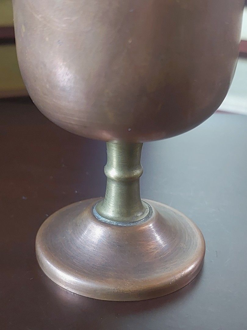 Vintage Copper Goblet with brass base (Category: Coffee & Tea Tableware) located in Bulacan. Submitted by hnbfinds (Listing ID 1428437945, Image 2). Description: The Ultimate Vintage Vibe: "Old-world charm meets modern hosting. ✨ There is nothing quite like the weight of a handcrafted copper goblet and the timeless contrast of a brass stem. Not only a statement piece for the bar cart, but the copper also keeps your drink icy cold from the first s