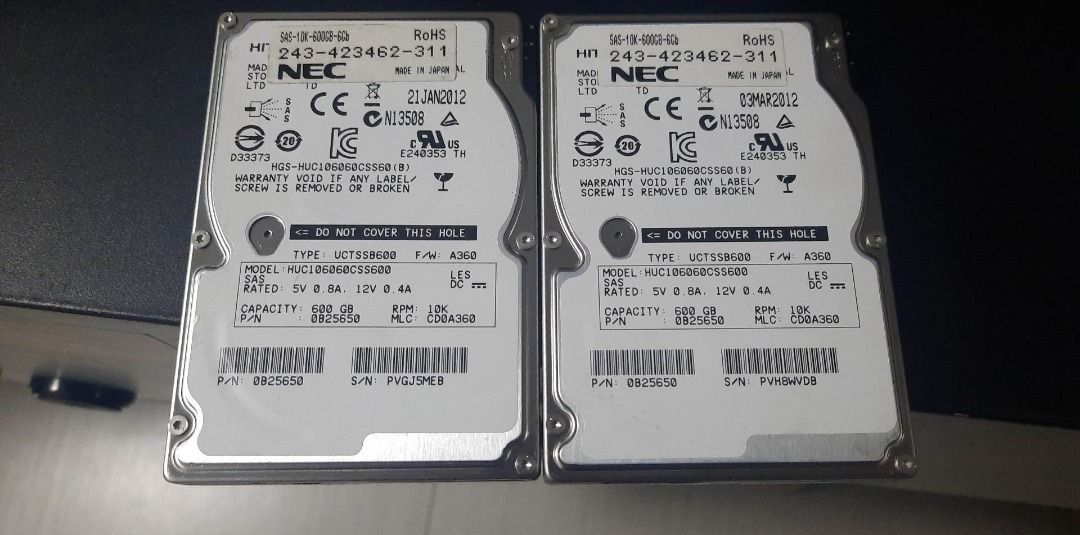 (2.5") SAS Hard Disk Drive for Server (Category: Hard Disks & Thumbdrives) located in Manila. Submitted by charlietlucas.jr (Listing ID 1428624328, Image 1). Description: ENTERPRISE GRADE Detail overview General Information : Manufacturer : Hitachi Capacity: 600GB Speed: 10,000RPM Interface Types: SAS Serial Attached SCSI Form Factor: 2.5in x 15mm SFF Server Drive Manufacturer Model : HUC106060CSS600 Product Line : Ultrastar Product Series : C10k