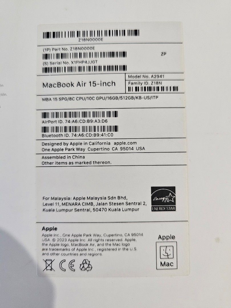 Apple MacBook Air 15-inch412362044290508804
