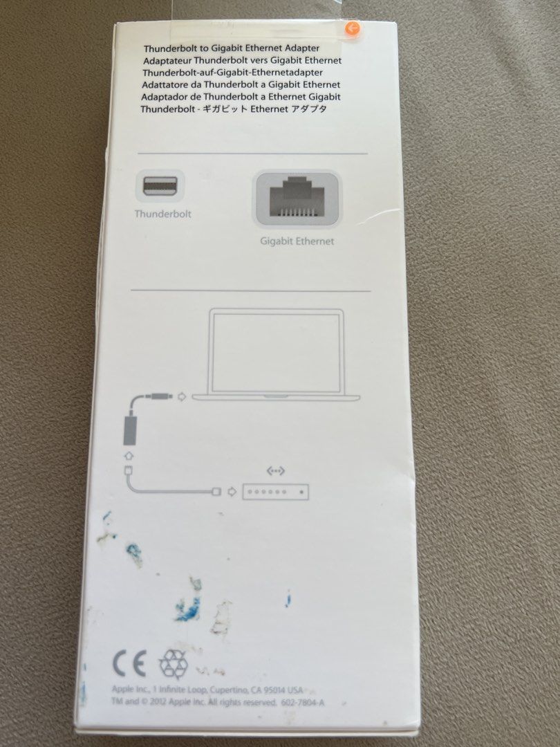 Apple Thunderbolt to Gigabit Ethernet Adapter A1433 (Category: Cables & Adaptors) located in Taguig. Submitted by joe.olx (Listing ID 1428644911, Image 2). Description: Apple Thunderbolt to Gigabit Ethernet Adapter. Model A1433. Connects your Mac to a Gigabit Ethernet network. Designed by Apple in California. Includes the original packaging. The adapter allows for a fast and reliable network connection..