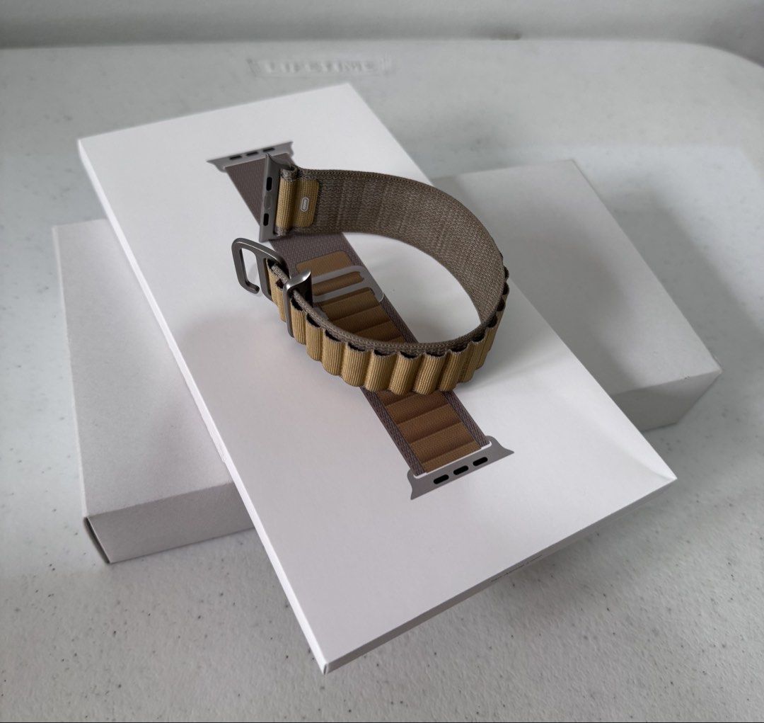 Apple watch ultra 2 tan alpine loop band 49 mm (Category: Wearables & Smart Watches) located in Quezon City. Submitted by shemberg_08 (Listing ID 1428670989, Image 3). Description: Selling my apple watch ultra 2 watch band Tan alpine loop 49 mm like new with box no issues small size was bought at powermac rfs switch to rubber band not used anymore kasama siya sa binili kong apple watch ultra 2 Meet up Gateway mall cubao araneta city only Thanks a
