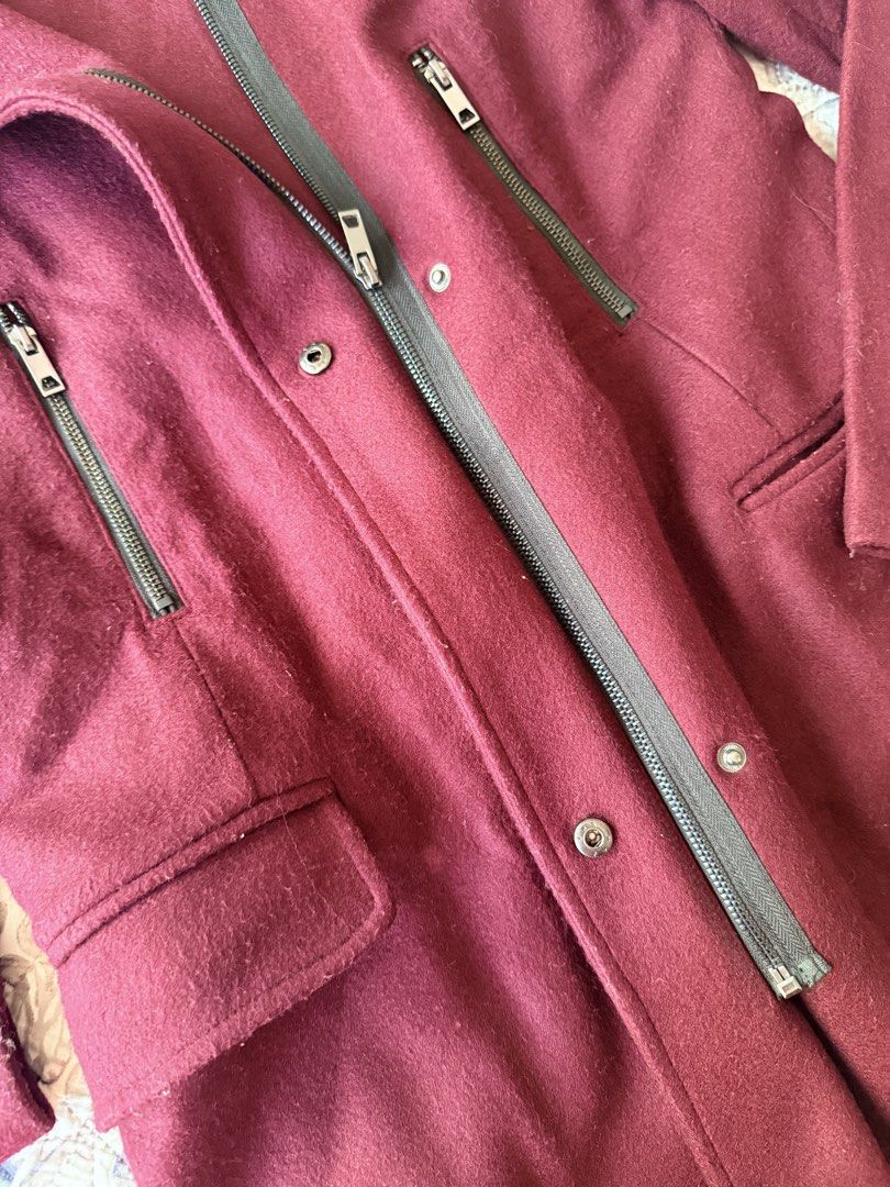 Bershka Burgundy Coat (Category: Coats, Jackets and Outerwear) located in Manila. Submitted by clutterfree.issa (Listing ID 1428650722, Image 3). Description: Thick coat, lined, zipper and buttons are all ok. Tag says Large but fits small. For reference, I’m 5’2 small frame (115lbs) and this coat fits me just right. Length falls 2 inches above knees..