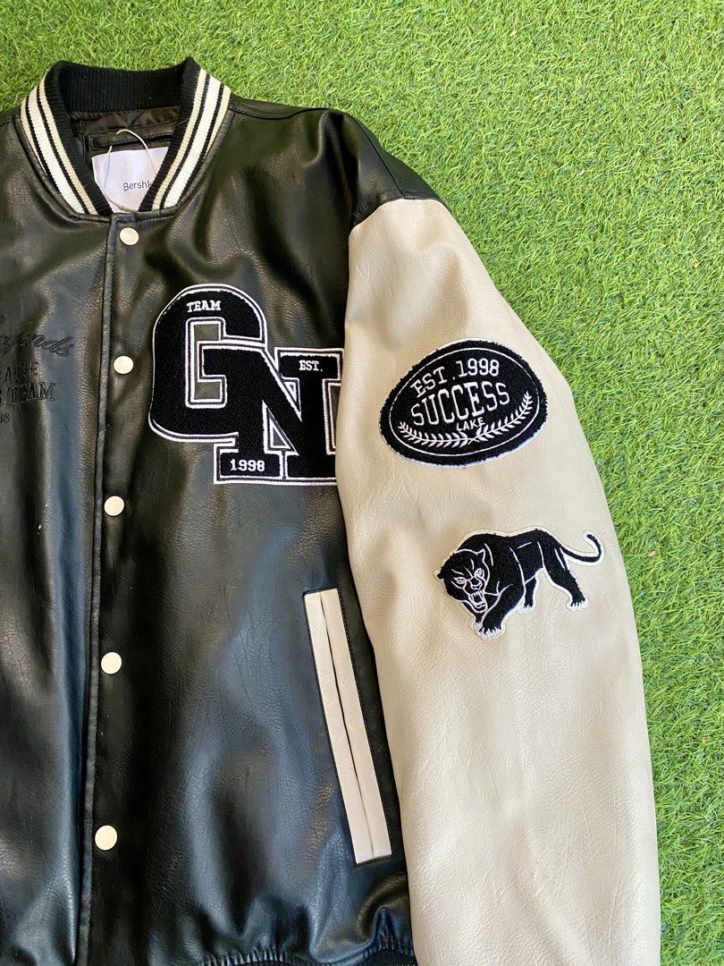 Bershka Varsity Jacket (Category: Coats, Jackets and Outerwear) located in Santa Rosa. Submitted by pochihappycoal (Listing ID 1428662920, Image 2). Description: Bershka Faux Leather Varsity Jacket.
