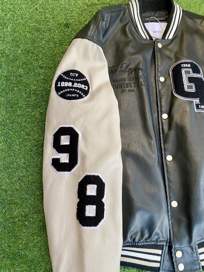 Bershka Varsity Jacket (Category: Coats, Jackets and Outerwear) located in Santa Rosa. Submitted by pochihappycoal (Listing ID 1428662920, Image 3). Description: Bershka Faux Leather Varsity Jacket.