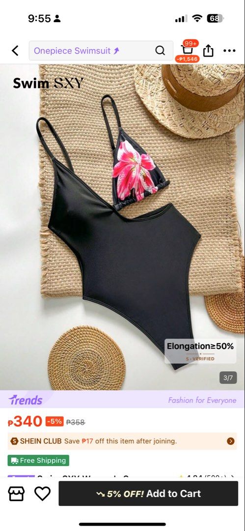 Black Floral One-Piece Swimsuit (Category: Bikinis & Swimsuits) located in Pasig City. Submitted by Declutterwithme0831 (Listing ID 1428742209, Image 3). Description: Stylish one-piece swimsuit features a unique design with a black body and a floral accent on the top. It has adjustable straps and a tie-back closure for a comfortable fit. The swimsuit is made of a stretchy material and has a high-cut leg design. Perfect for your next beach trip or