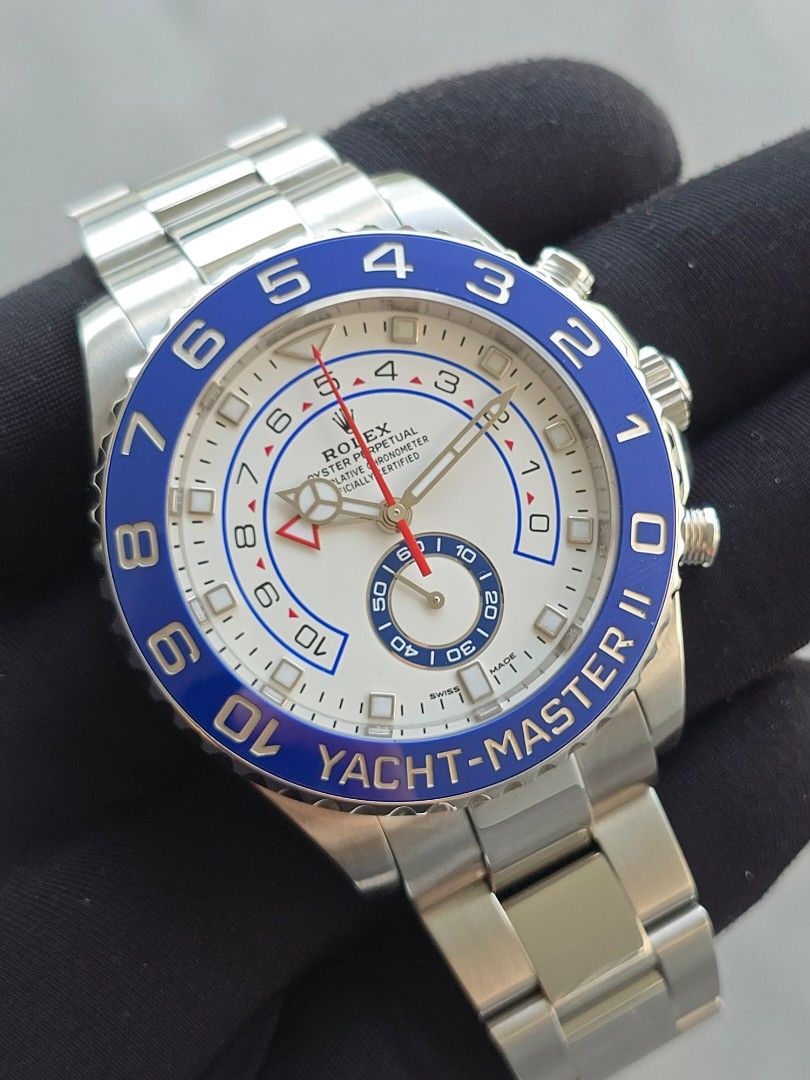 APR 2023 ROLEX YACHTMASTER II 116680 MERCEDES HANDS OYSTER BRACELET 44MM 116680-0002 (Category: Watches) located in Singapore. Submitted by rollieinthedeep (Listing ID 1428627691, Image 3). Description: >SELF-OWNED LANDED HOME BOUTIQUE with MORE THAN 1500 Genuine real person reviews on Carousell! ⭐⭐⭐⭐⭐ >>AUTHENTICITY GUARANTEE CERTIFIED PROFESSIONAL SELLER BY CAROUSELL!✅ BUY with peace of mind today! >>>PRICE FIRM (NON NEGO) LOWEST PRICE GUARANTE