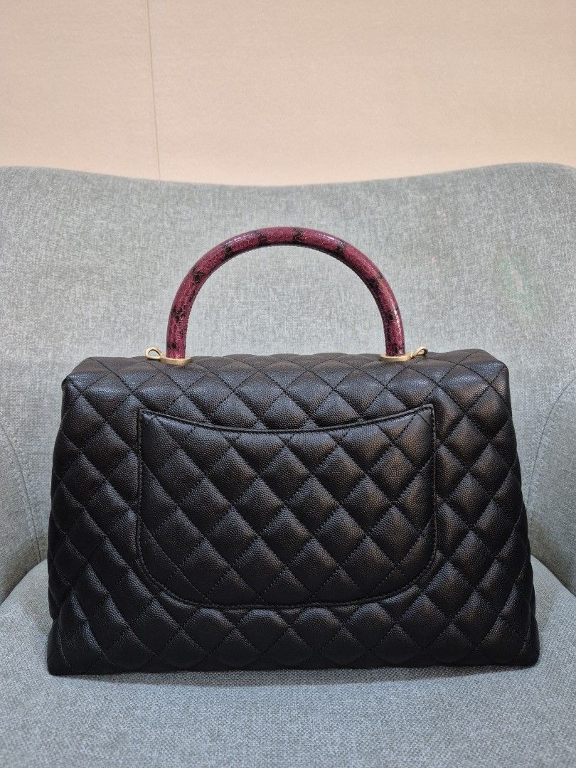 Top Handle Chanel Python Bag Chanel Large Coco Handle Black Caviar Python Skin Top Handle, Luxury ...