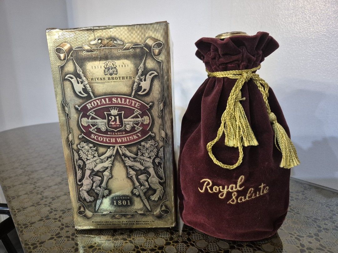 Chivas Brothers Royal Salute 21 with Ruby red ceramic flagon (Category: Beverages) located in Muntinlupa City. Submitted by el_dritchknight (Listing ID 1428739181, Image 2). Description: 🥃 FOR SALE: Royal Salute 21 YO - Vintage Collector's Set (EMPTY) > 🏺 Chivas Brothers older edition — rare find! > ✅ Vintage ruby red ceramic flagon > ✅ Original gold embossed Chivas Brothers box > ✅ Original burgundy velvet pouch w/ gold tassel > ✅ Both origina