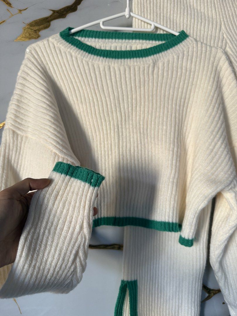 Cream Knit Sweater and Pants Set (Category: Sets or Coordinates) located in Marikina City. Submitted by declutter_keni24 (Listing ID 1428696704, Image 2). Description: With fit s-m Stretch fabric Bought this in Shein Japan very premium yung quality ng tela Used once for photoshoot lng Minor issue I think sa hanger🥲 Pm for ww .