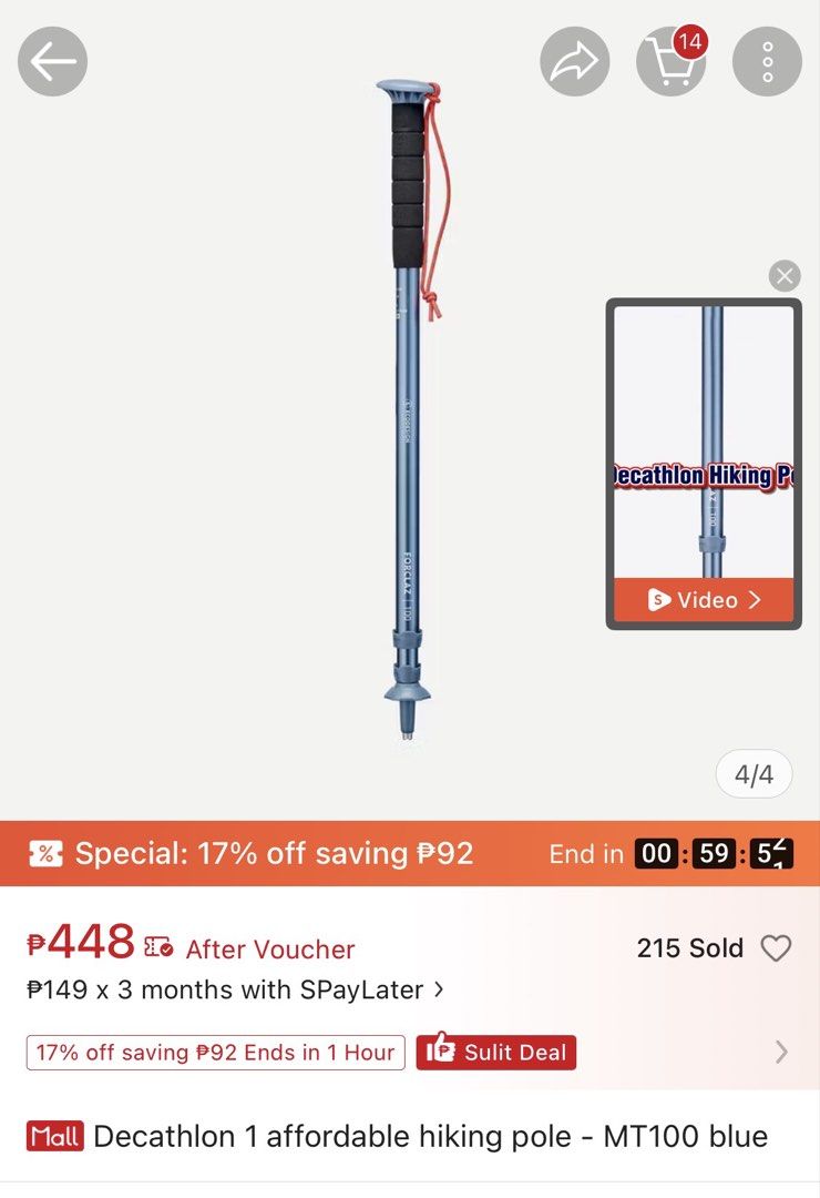 Decathlon Forclaz Trekking Pole (Category: Hiking & Camping) located in Bacoor. Submitted by _laiii (Listing ID 1428743240, Image 2). Description: Used only once, binili lang for a last minute hike.