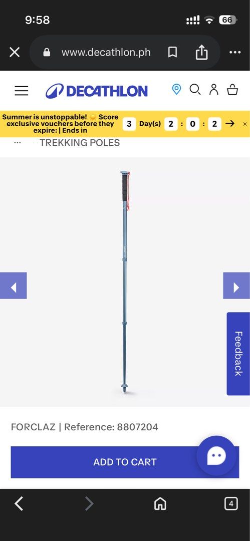 Decathlon Forclaz Trekking Pole (Category: Hiking & Camping) located in Bacoor. Submitted by _laiii (Listing ID 1428743240, Image 3). Description: Used only once, binili lang for a last minute hike.