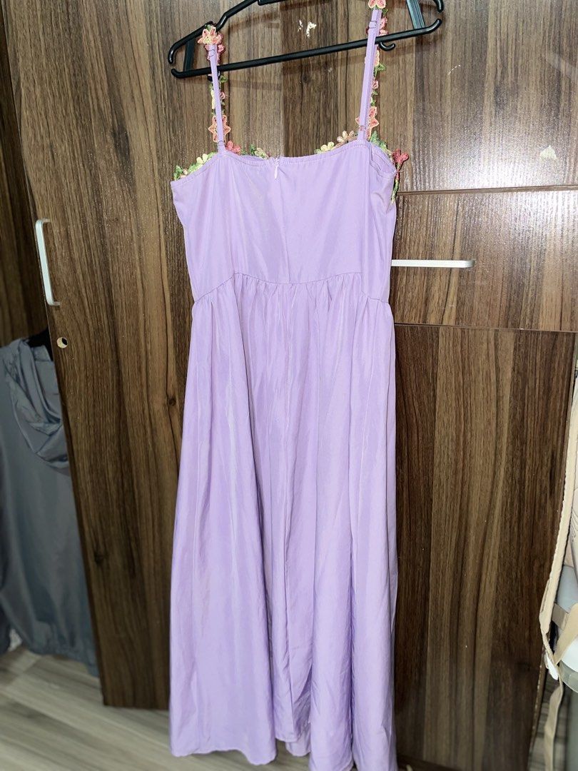 Floral Strap Lavender Dress (Category: Dresses) located in Marikina City. Submitted by declutter_2026 (Listing ID 1428734348, Image 2). Description: Used only twice, can fit medium to lrge or 28 - 30 waistline.
