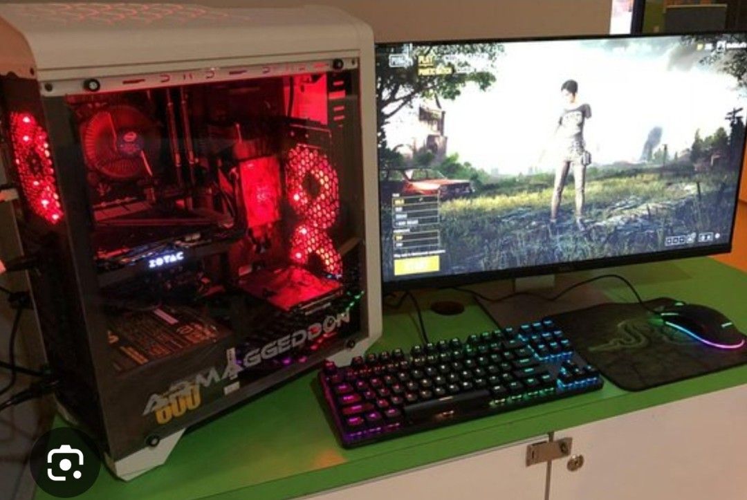 Gaming Monitor, Keyboard, Mouse, Headset, and PC
