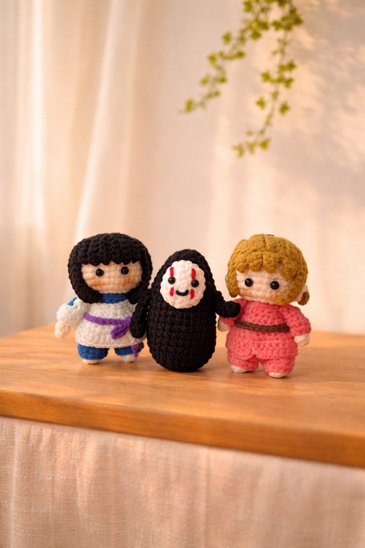 Handmade Crochet Spirited Away Dolls (Category: Handmade Craft) located in Pateros City. Submitted by bernadette07015 (Listing ID 1426954550, Image 2). Description: Handmade with love , selling this for 150.00 each can be bought as set for 400.00 , can do customized but with additional fee of 50.00 (4inches height ) .