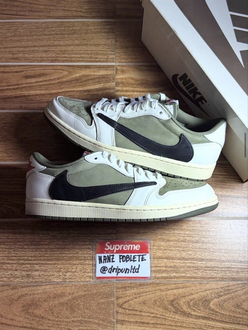 Jordan 1 Low OG Travis Scott Medium Olive (Category: Sneakers) located in Mandaluyong City. Submitted by dripunltd (Listing ID 1428652249, Image 1). Description: Jordan 1 Low OG Travis Scott Medium Olive Size 10 9.2/10 Condition 22,999 Other Sizes: Size 9 - 9.8/10 Condition - 23,499.