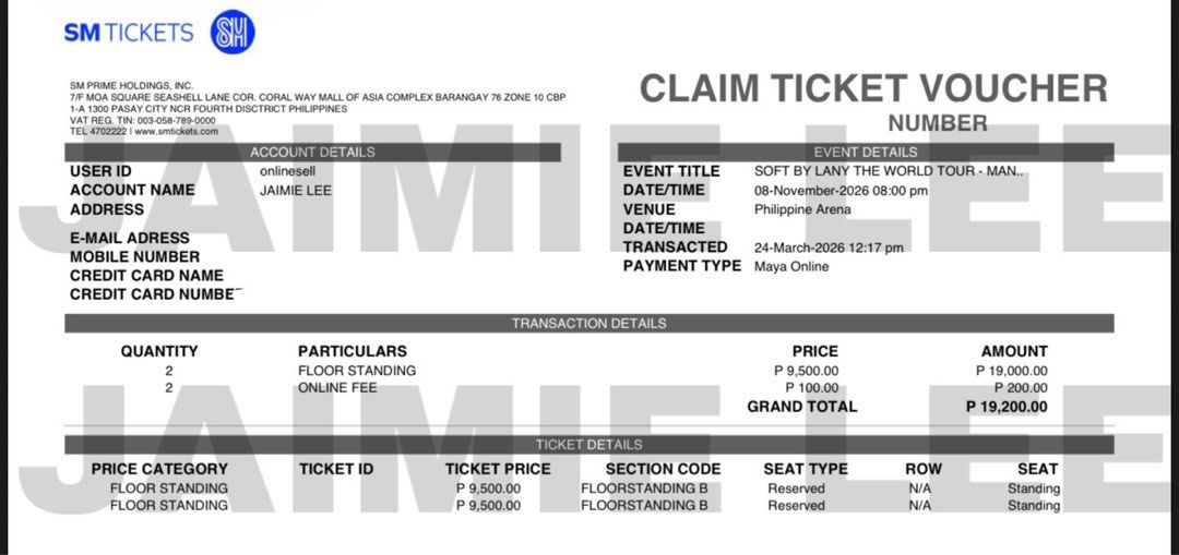 LANY MANILA FLOOR STANDING TICKETS 2026 (Category: Events Tickets) located in Paranaque City. Submitted by jlee4 (Listing ID 1428653975, Image 2). Description: ‼️ LFB / WTS / FOR SALE LANY FLOOR STANDING TICKETS ‼️ November 8, 2026 (Sunday) 2x Floor Standing B Can meet up in Rockwell / MOA area MOP: BDO / Gcash RFS: we got tickets for Nov 7 instead!.