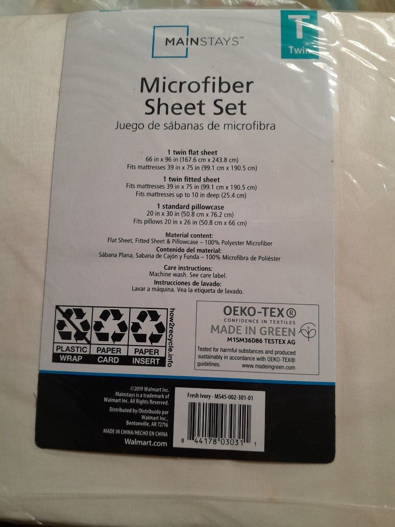 Mainstays Microfiber Twin Bed Sheet Set (Category: Bedding & Towels) located in Makati City. Submitted by mylynmylyn (Listing ID 1428654499, Image 1). Description: 1 flat sheet 1 fitted sheet 1 pillowcase area-Palanan Makati .