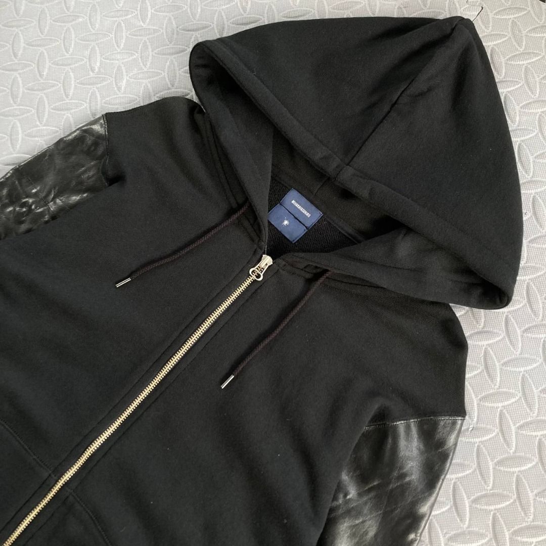 Miharayasuhiro - Leather Sleeves Zip Up Hoodie, Men's Fashion, Tops ...