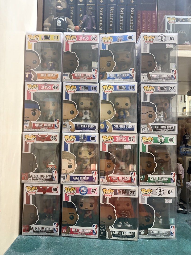 NBA funko pop (Category: Designer & Blind Box Toys) located in Pasig City. Submitted by stephtdizon (Listing ID 1428707666, Image 2). Description: Original funko pops All with pop protectors Lot buy only Excluding Luka, Lebron 53 Not including because no price yet for Kawhi 27, Porzingis, Curry 19, Thompson 22, Kobe & Harden 29 .