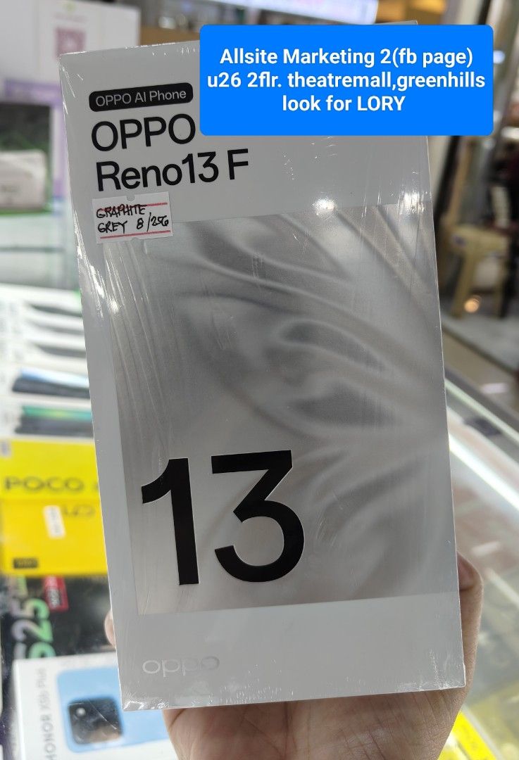 OPPO Reno13 F Graphite Gray 8/256 (Category: OPPO) located in San Juan City. Submitted by genonlore (Listing ID 1428669019, Image 1). Description: 1 stock available!!! message lang po sa interesado no meet up para iwas scam po visit lang kayo sa store para macheck nyo ang unit. only GRAPHITE GREY color 8gb/256gb 1 year svc warranty for OPPO & 7 days replacement if factory defect store location: allsite marketing u26 2flr. theatremall,greenhills l