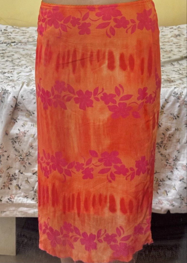LP!!! Orange Floral Print Skirt (Category: Skirts) located in Calauag. Submitted by letaa_vity (Listing ID 1428720286, Image 2). Description: Bought this on ig thrift Perfect for summer! ☀️⛱️ No stains, no damage 📍 Pandacan, Manila / Calauag, Quezon Pre-loved item, please manage expectations 😊.