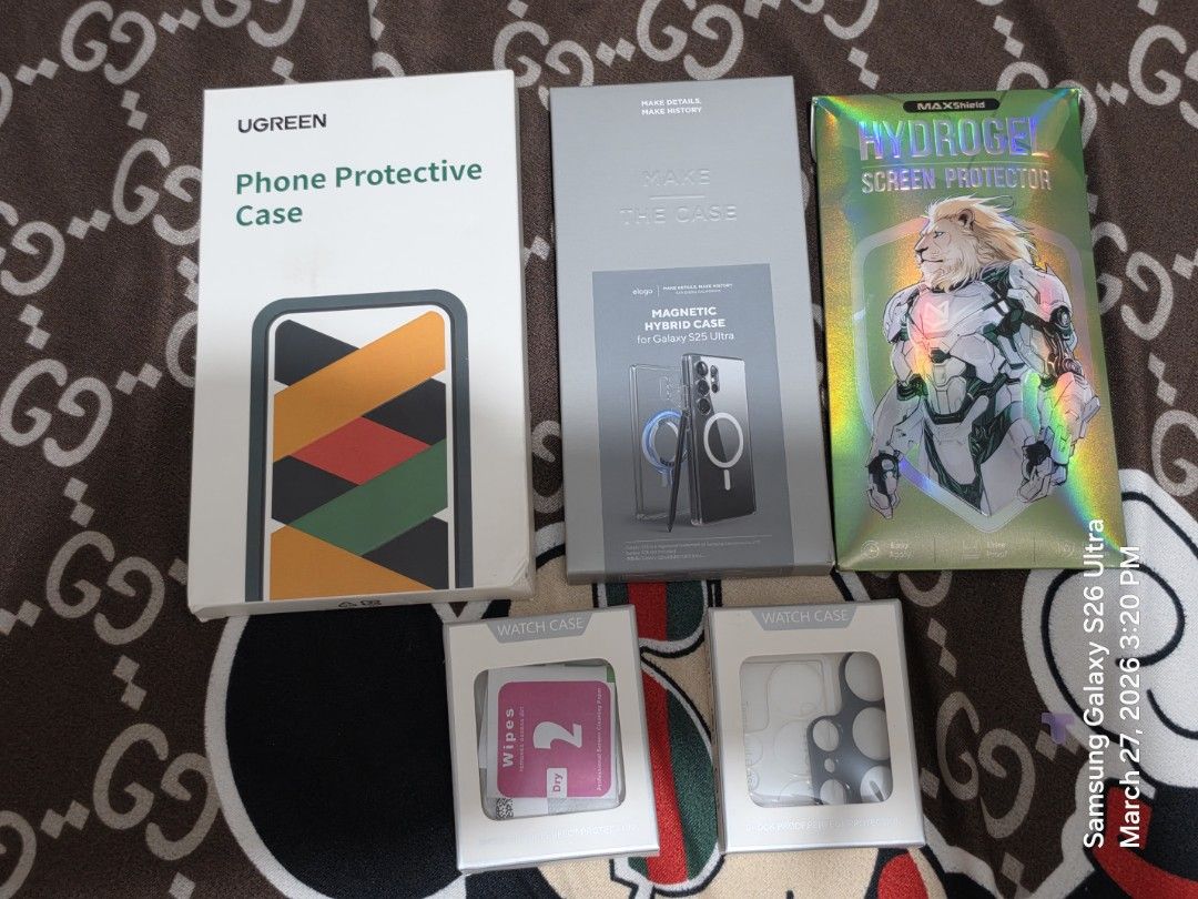 Samsung Galaxy S25 Ultra Accessories Package (Category: Other Mobile & Gadget Accessories) located in Imus. Submitted by kikoexe (Listing ID 1428676422, Image 1). Description: Package includes the following: Elago Magnetic Hybrid Clear Case (Brand New) UGreen Protective Magnetic Clear Case (Used) Maxshield Hydrogel Screen Protecror (3pcs) Camera Tempered Glass (2pcs) Camera Metal Protector Black (2pcs) Meetup are within General Trias, Dasmariñas 