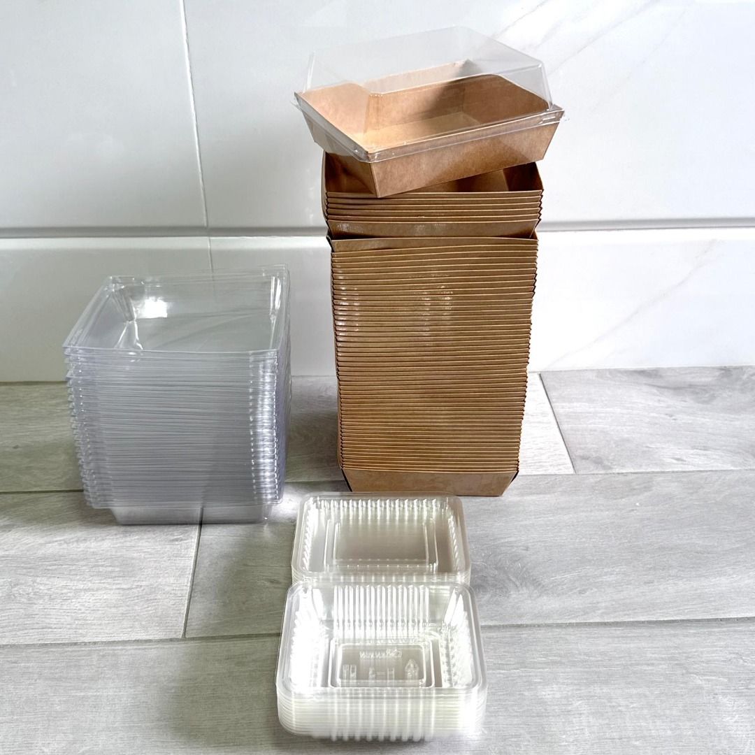 Square Thick Kraft Paper Food Containers with Lids | Plastic Box | Muah ...