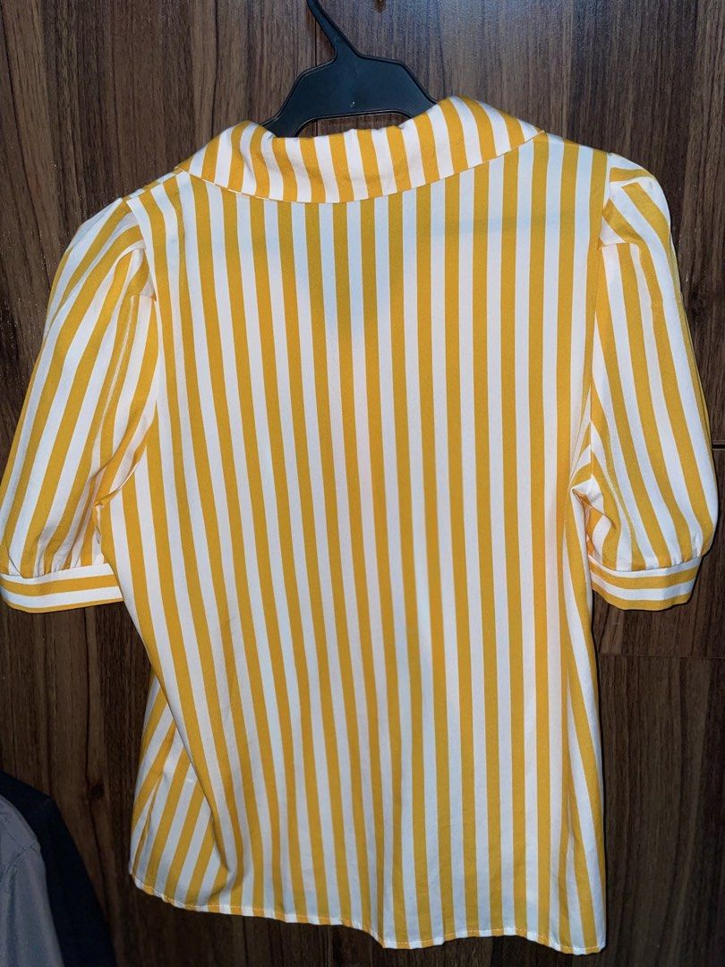 Yellow Striped Blouse with Puff Sleeves (Category: Blouses) located in Marikina City. Submitted by declutter_2026 (Listing ID 1428735235, Image 3). Description: Can fit medium to large frame.