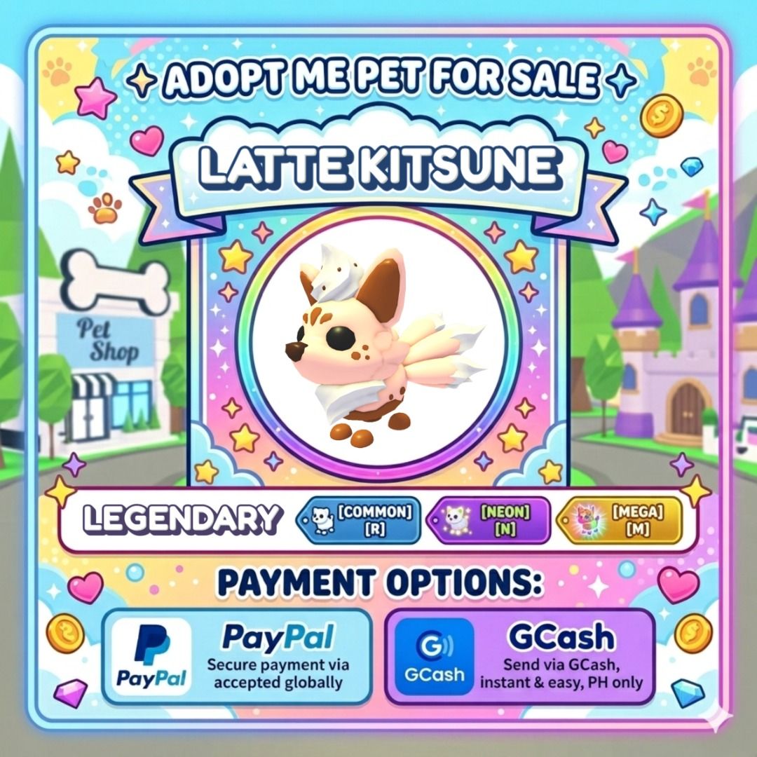 Adopt Me Latte Kitsune - Legendary | Roblox (Category: In-Game Products) located in Baliuag. Submitted by sxmplycollections (Listing ID 1428867484, Image 1). Description: Selling a Legendary Latte Kitsune from Adopt Me! This adorable pet is ready to join your collection. Payment options include PayPal (globally accepted) and GCash (for PH users). Get yours today!.