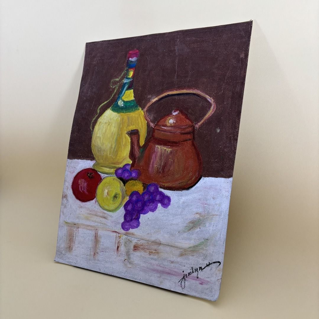 Afternoon Tea #1 - Still Life Art (Category: Art & Prints) located in Manila. Submitted by trainy (Listing ID 1428900194, Image 3). Description: This still life art features a bottle, teapot, and fruits. It has a warm, inviting color palette ideal for home decor. Title: Afternoon Tea #1 Medium: Craypas oil pastel art on colored paper Size: 14.9 x 11 inches Artist: Jen Siy Original art piece: Only 1 original piece existing. No two pieces of the sa