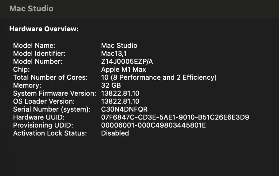 Apple Mac Studio M1 Max 32GB RAM 1TB SSD411556046596352002