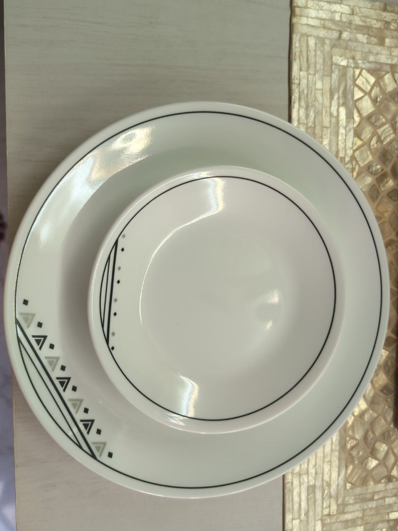 Corelle Plate Set - White with Geometric Design466873177174845440