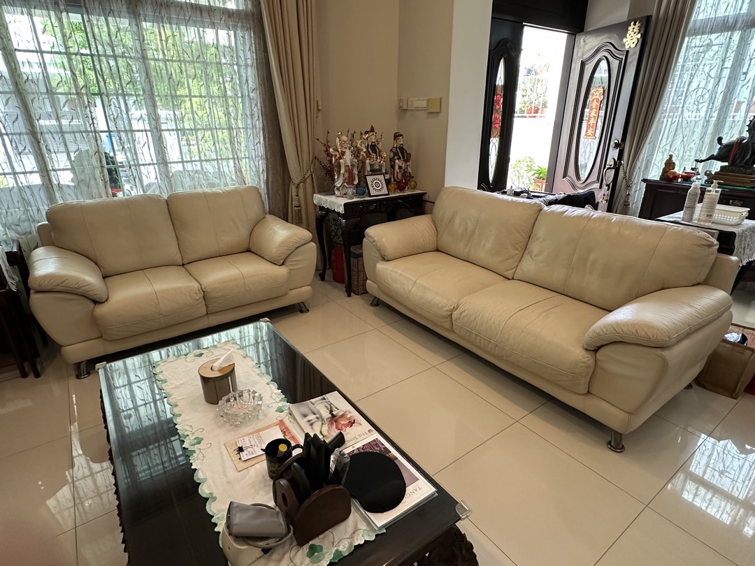 Egg Shell 5-seater Leather Sofa, Furniture & Home Living, Furniture ...