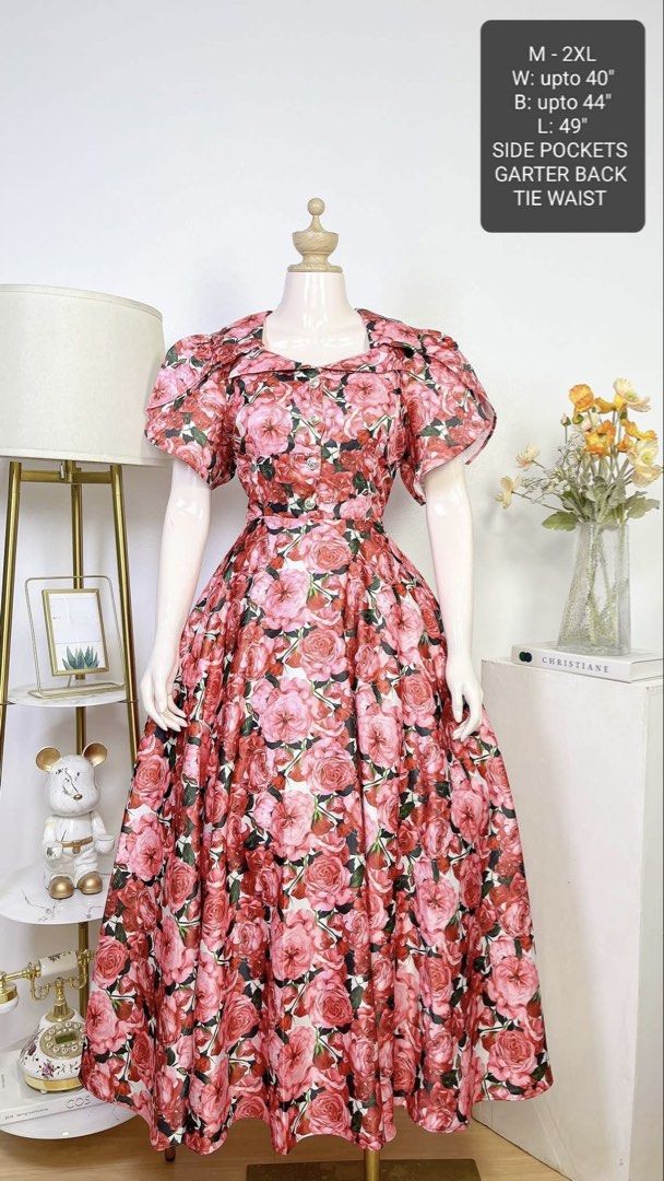 Floral Midi Dress with Side Pockets (Category: Dresses) located in Quezon City. Submitted by nothie (Listing ID 1428853728, Image 1). Description: M-2XL W up to 40” B up to 44” L 49” Side pockets Garter back Tie waist.